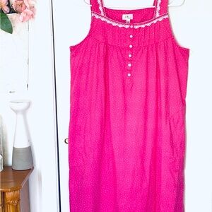 Aria Hot Pink & white Sleeveless nightgown size large dainty lace trim 12–14